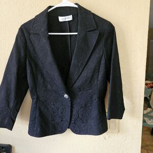 ST John Womens Size M Black Floral Pattern Embossed 1 Button Blazer Jacket